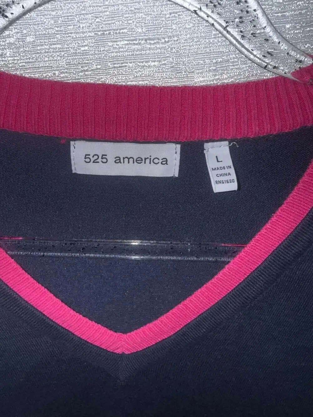 525 America Navy Blue V-Neck Sweater with Hot Pink Trim